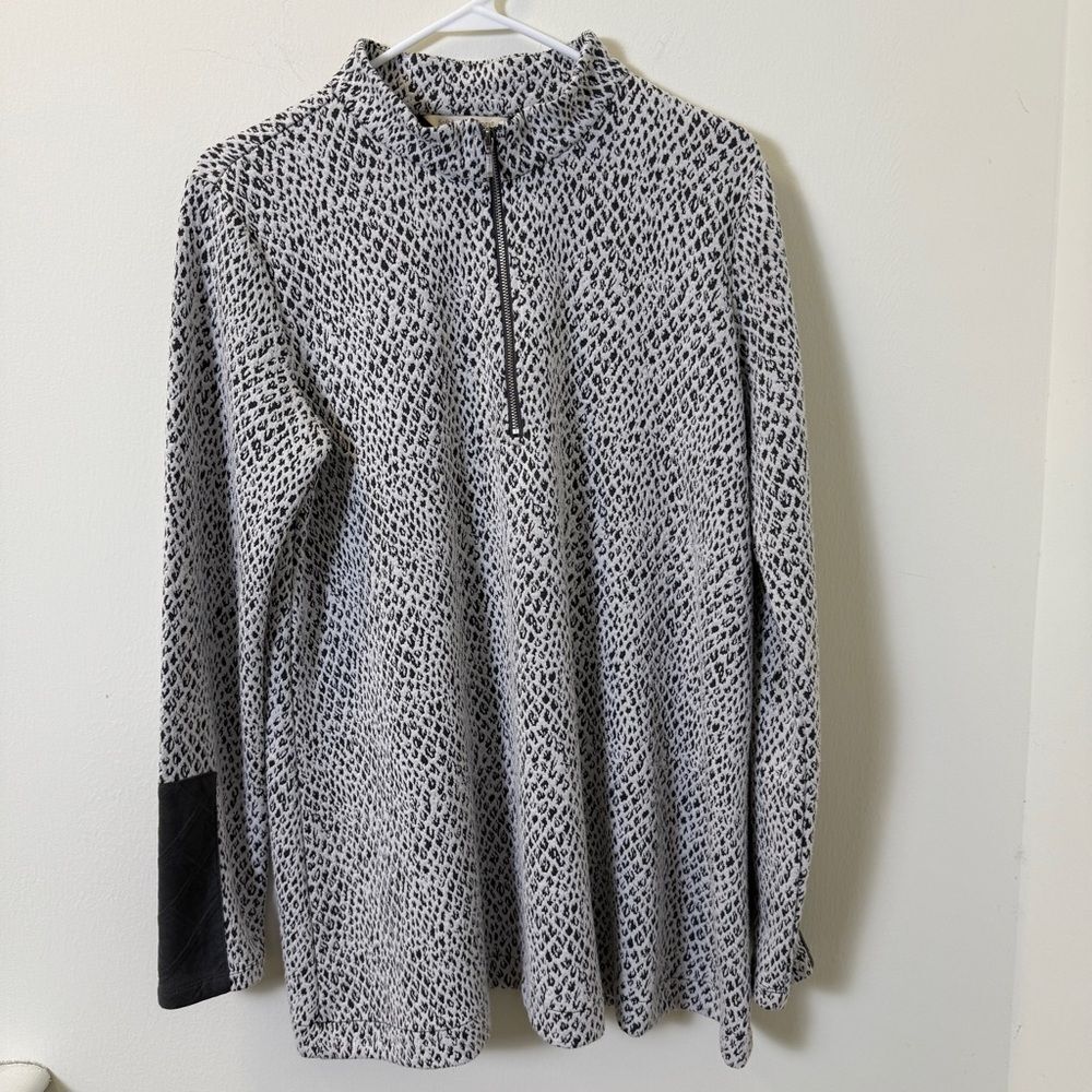 Soft Surroundings Animal Print Half Zip Pullover Top Size Large